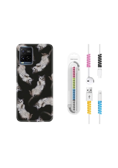 Vivo V21 Kılıf Kablo Koruyuculu Sevimli Kedicikler 1785