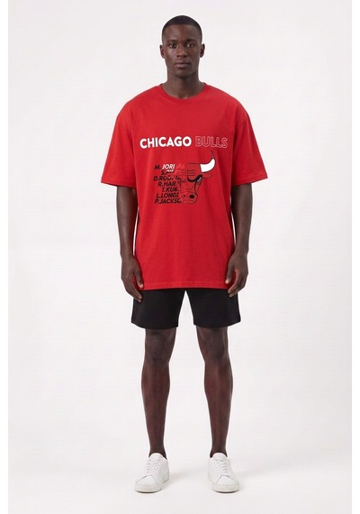 Usa Chicago Jordan Kırmızı Oversize Erkek T-shirt 10792 SİYAH