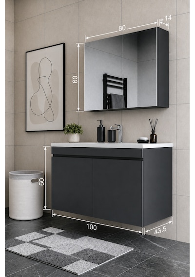 Teta Home Tokyo 100 Cm Mdf Banyo Dolabı Seti Antrasit Teta Home Tokyo 100 Cm Mdf Banyo Dolabı Seti Antrasit