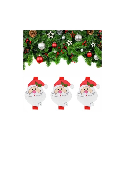 Yılbaşı Noel Baba Desenli Dekoratif Mandal 6'lı