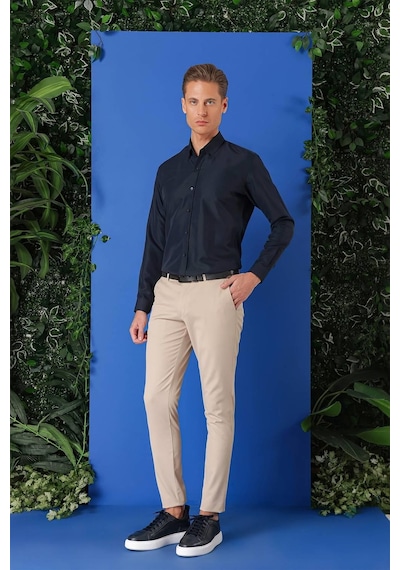 Efor Slim Fit Düğmeli Yaka Pamuklu Klasik Lacivert Gömlek Gk 715 Lacivert