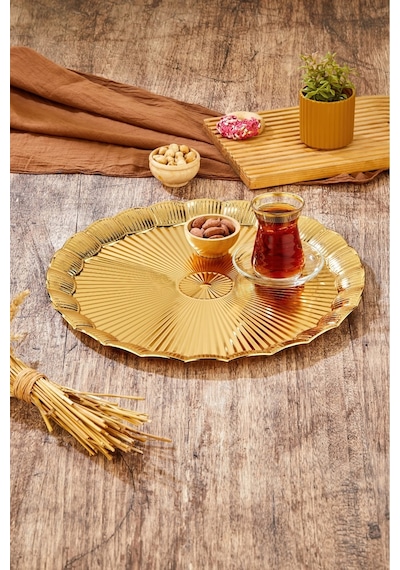 Cooker 35 Cm Metal Yuvarlak Gold Sunum Tepsisi Ckr3904 Diğer