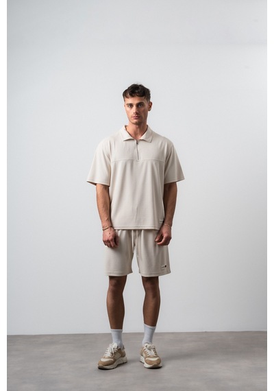 Erkek Polo Yaka Regular Fit T-shirt Şort Takım Bej