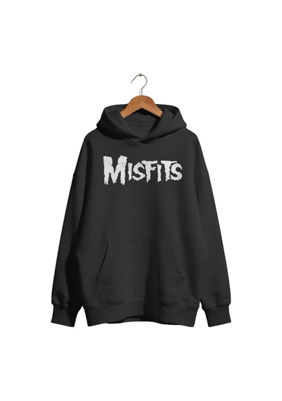 Sevbano Misfits Rock Metal Müzik Grubu Baskılı Unisex Oversize Premium Ka Siyah