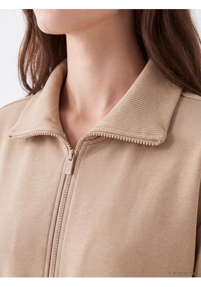 Lcw Modest Bej Soft Touch Kadın Fermuarlı Sweatshirt