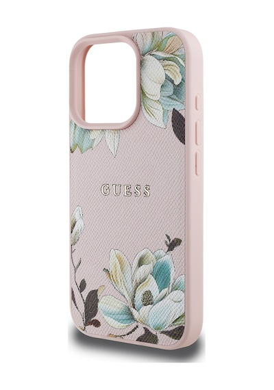 Apple Uyumlu iPhone 16 Pro Max Kılıf Guess Lisanslı Magsafe Özellikli Çiçek Tasarımlı Yazı Logolu Kapak Pembe