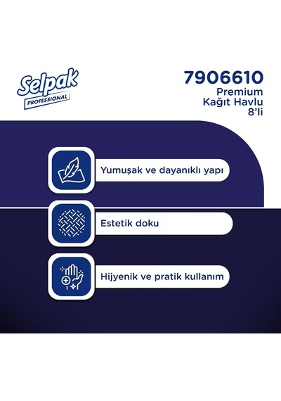 Premium Havlu Kağıt, 8 Rulo Açık Mavi - Beyaz