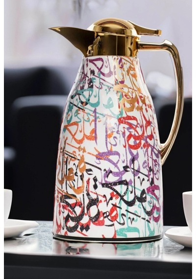 Roomours Arabic Letters Gold Çift Katmanlı Termos 1 L Çok Renkli