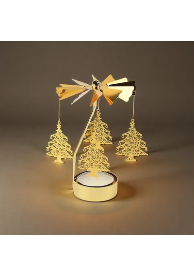 Çam Ağacı Temalı Tealight Mumluk Dekoratif Masa Üstü Aksesuar Gold