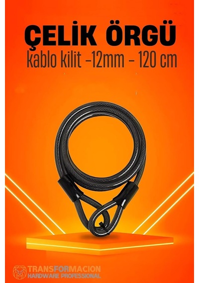 Çelik Örgü Kablo Kilit 12mm 120cm Bisiklet Motosiklet Kilidi, 721730 Diğer