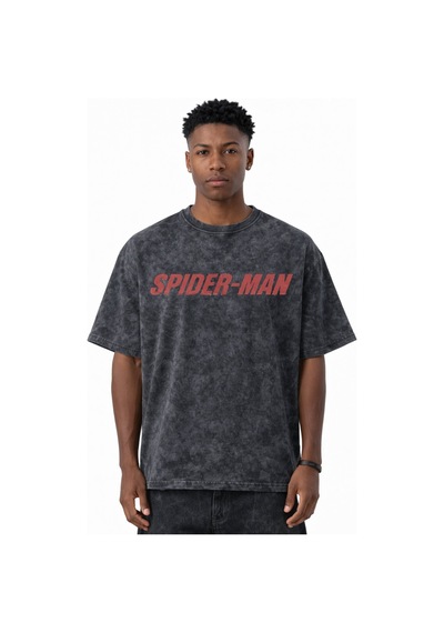 Spider-man Süper Kahraman Örümcek Adam Baskılı Unisex Oversize Vi Siyah