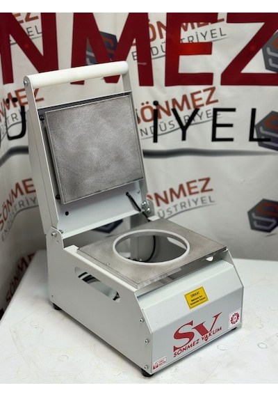 Sönmez Vakum 20 Cm Yuvarlak Karton Tabak Kapatma Makinesi Salata Makarna Paketleme Makinesi