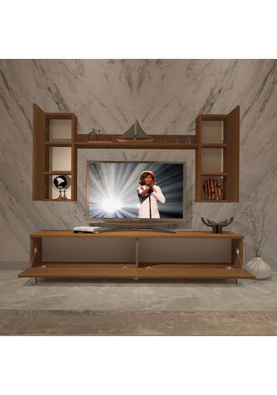 Decoraktiv Eko 5d Mdf Std Krom Ayaklı Tv Ünitesi Tv Sehpası Ceviz