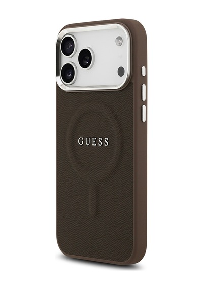 Apple Uyumlu iPhone 17 Pro Max Kılıf Guess Lisanslı M-safeli Klasik Yazı Logolu Pu Deri Kapak Kahverengi Kahverengi
