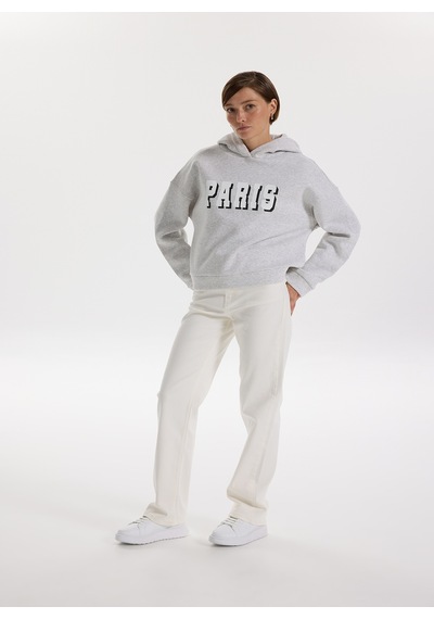 Fabrika Gri Kadın Kapüşon Oversize Baskılı Sweatshirt F5wl-swt0231 Açık Gri Melanj