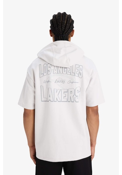 Defacto Defactofit Nba Los Angeles Lakers Boxy Fit Kapüşonlu Sırt Baskılı Kısa Kollu Tişört E8766ax25augr519 Gri