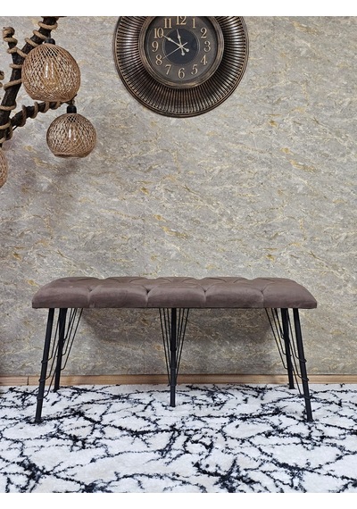 Zafir Metal Siyah Tel Ayaklı 100 Cm Puf Bench - Puf - Bench - Oturak - Mutfak Oturağı - Antre Oturağı Kahverengi