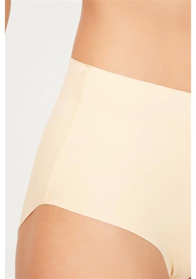 Cottonhill Yüksek Bel Basic Lazer Kesim Kadın Bikini Külot-ten Ten