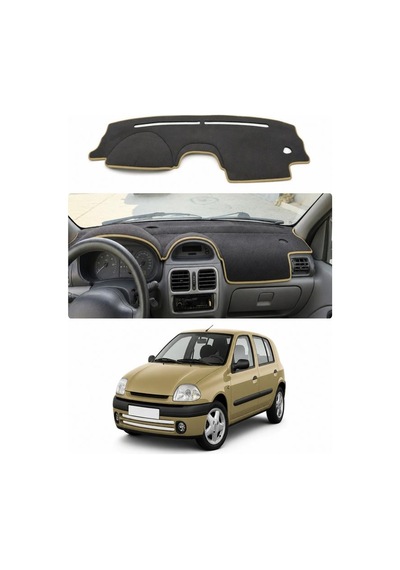 Renault - Clio 2 Ekranli 1998-2012 Uyumlu Torpido Koruma Kılıfı - Taba Şeritli