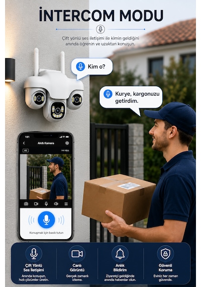 Wifi 3 Motorize Kameralı Adaptörlü Gece Görüşlü Hareket Takipli Güvenlik Kamerası