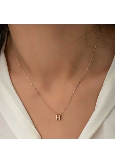 Gümüş Rose 3 Boyutlu H Harf Kadın Kolye (551182021)