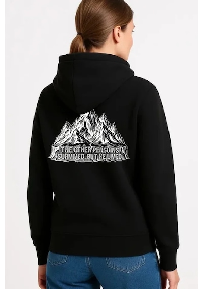 Etiler Collection Nihilist Penguen Temalı Oversize Kapüşonlu Sweatshirt - Siyah