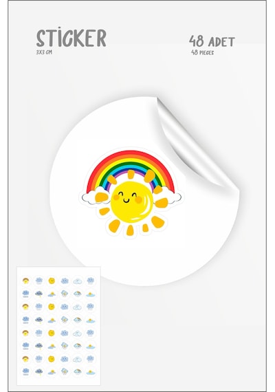 Hava Durumu Sticker Seti 48 Adet 3 Cm Çok Renkli