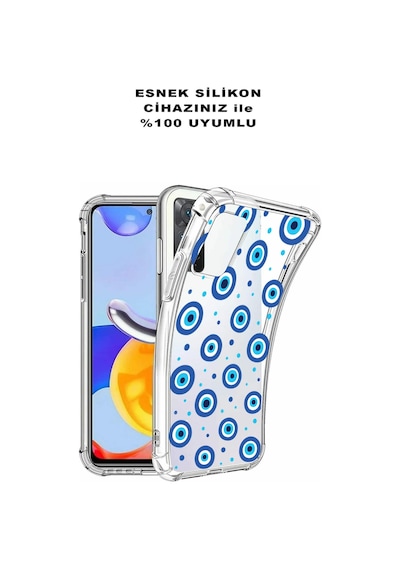 Prinrify Xiaomi Redmi Note 9s Uyumlu Nazar Boncuğu 1 Baskılı Şeffaf Köşe Korumalı Antişok Kılıf