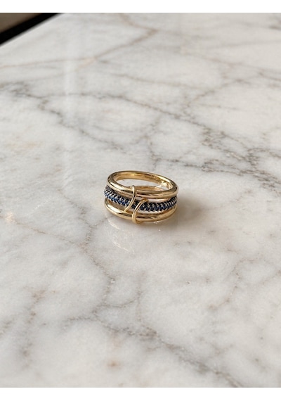 Kadın Safir Mavisi Taşlı Sarmal Tasarım Yüzük Gold - Mavi