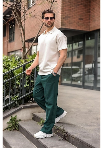 Madmext Ekru Polo Yaka Oversize Erkek Tişört E7185