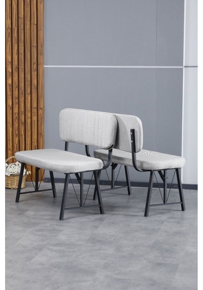 Hayat Serisi Mutfak, Yemek, Bahçe, Kafe, Modern Bench, Puf, 2 Adet - Açık Gri Açık Gri