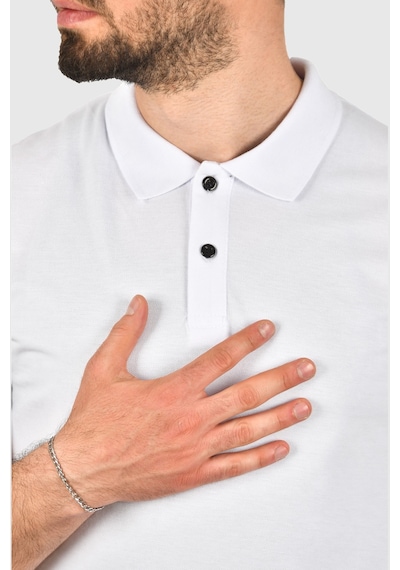 Deepsea Erkek Beyaz Dar Kesim Pamuklu Polo Yaka Tişört Slim Fit Nefes Alan Kıvrılmaz Polo Yaka Tişört 2503022 Beyaz
