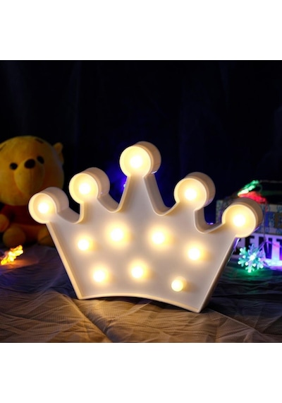 3D Dekoratif Pilli Kraliçe Tacı Model Led Masa Ve Gece Lambası Beyaz