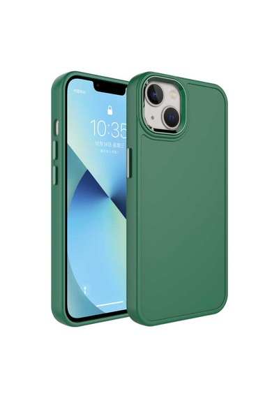 Apple Uyumlu iPhone 14 Plus Kılıf Metal Çerçeve Ve Buton Tasarımlı Sert Zore Botox Kapak Koyu Yeşil