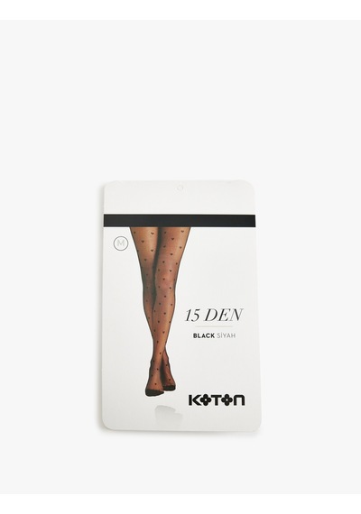 Koton Külotlu Çorap 15 Den Kalp Desenli Siyah 7wak80656aa