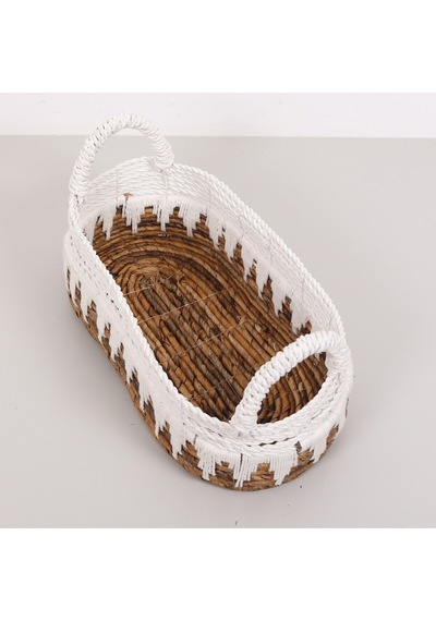 Bodrum 40x20x20 Cm. Doğal Abaka El Yapımı Oval Sepet Bej