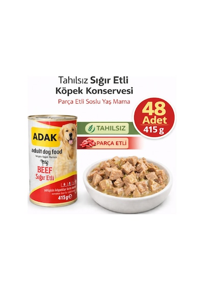 Adak Sığır Etli Yetişkin Köpek Konservesi 48 x 415 G
