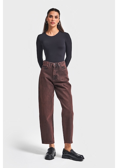 Itsbasic Kadın Taşlanmış Bordo Renk 20w5-152 Relax Fit %100 Koton Özel Yıkama Denim Jean