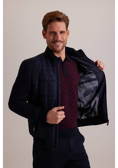 Ysf Erkek Lacivert Kolu Trikolu Slim Fit Mont