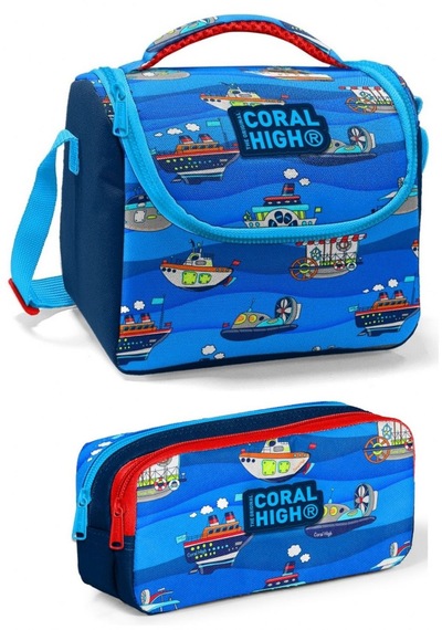 Coral High Üç Gözlü İlkokul Sırt Çantası Seti Lacivert Mavi Gemiler Erkek Çocuk