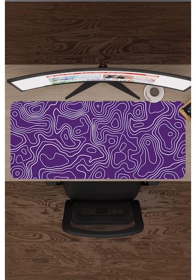 Mor Beyaz 90x40 Xxl Taraftar Gaming Oyuncu Mouse Pad Kaymaz Taban Büyük Fare Altlığı Topography