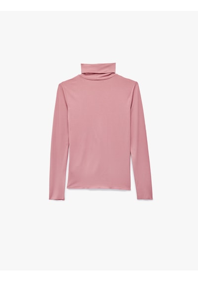 Koton Slim Fit Viskon Kumaş Uzun Kollu Balıkçı Yaka Tişört Pembe 6wak50162ek Gül