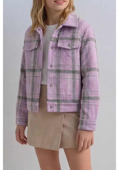 Esila Kids Kız Çocuk Kaşe Ceket Ekose Oduncu Gömlek Yeşil