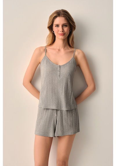 Suwen Dora Pamuklu Atlet Şort Pijama Takımı Sh26634667051 Gri Melanj