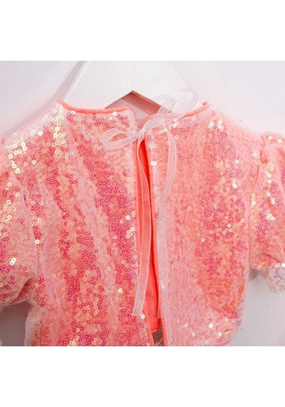 Ministok Mirella Payetli Crop Ve Tütü Etekli İkili Kız Çocuk Takım Pembe