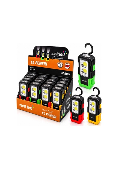 12 Adet 2ın1 Softled El Feneri 3xaaa Pilli Mıknatıslı Asma Aparatı 1w Led - 3w Cop Led K-7217 Bx40 Beyaz Işık