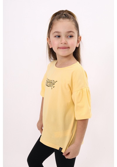Toontoy Kids Toontoy Kız Çocuk Baskılı Bisiklet Yaka Kısa Kollu Tişört Sarı