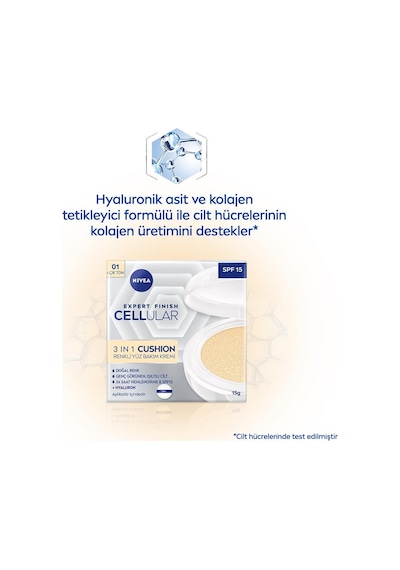 Nivea Cellular Expert Finish 3 in1 Cushion Renkli Yüz Bakım Kremi 01 Açık Ton 15 ML