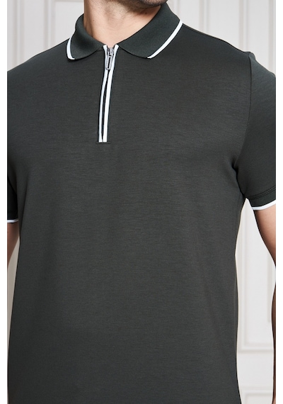 Erkek Jeuss Oysho Kumaş Fermuarlı Yakalı Haki Tshirt