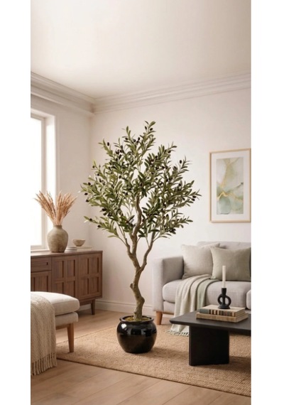 Yapay Zeytin Ağacı 200 Cm Taş Saksılı Canlı Gövdeli Dekoratif Salon Ağacı Zeytin Yeşili